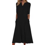 AMhomely Summer V-Neck Button Dress with Pockets