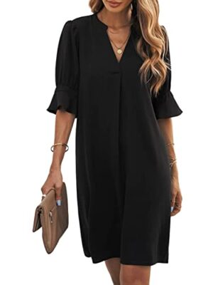 Famulily Women's V Neck Half Sleeve Summer Dress S-XXL