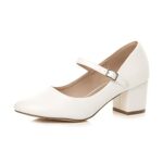 AJVANI Women's mid block heel strap court shoes