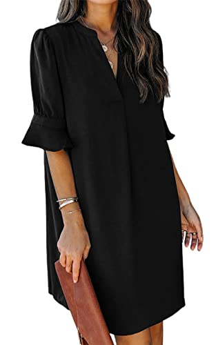 Famulily Women's V Neck Half Sleeve Summer Dress S-XXL
