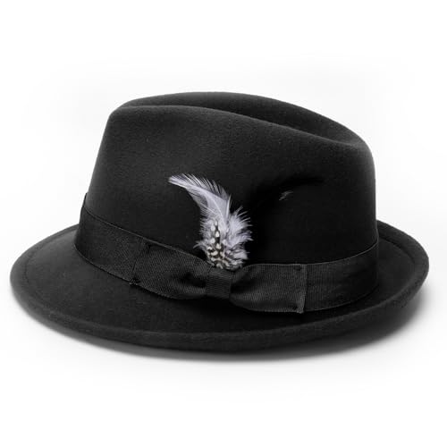Geebuzz Classic Short Brim Fedora Hat with Feathers