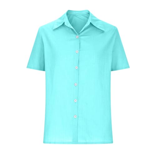 Women’s Linen Button Down Short Sleeve Blouse S-5XL