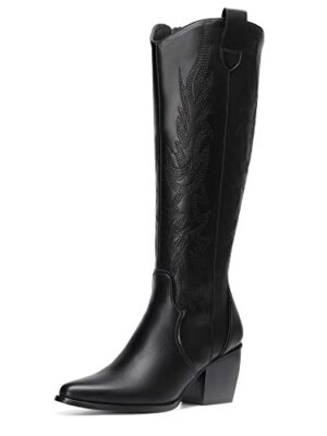 DREAM PAIRS Women's Knee-High Western Cowboy Boots
