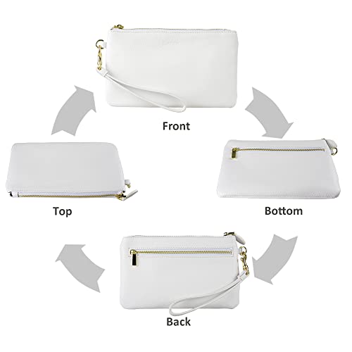 Befen White Leather Clutch, Small Wristlet Wallet, Fits 16.5 cm Phone