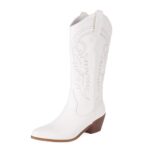 COOLCEPT Embroidered Mid Calf Cowboy Boots