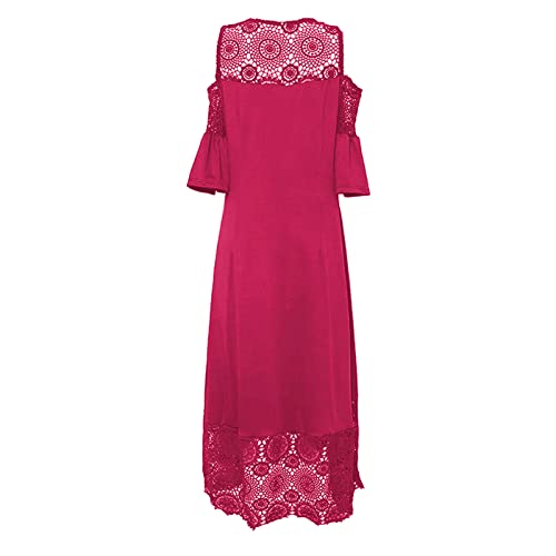 AMhomely Plus Size Lace Cold Shoulder Maxi Dress