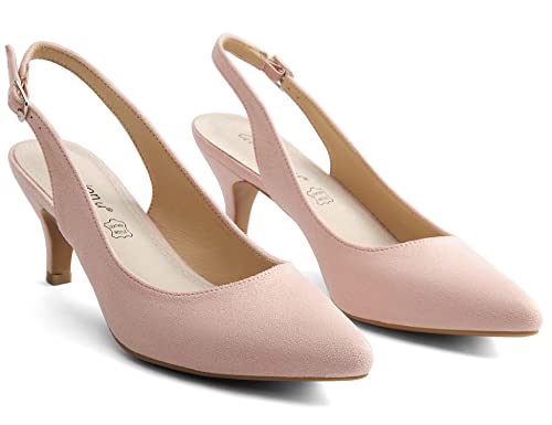 Greatonu Pointed Toe Slingback Kitten Heel Sandals