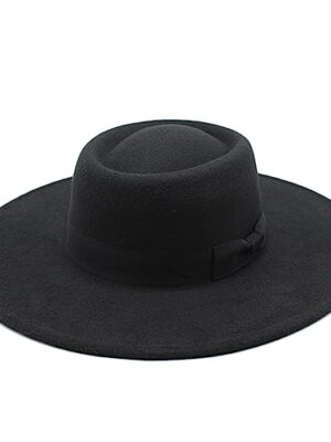 VASANA Black Wide Brim Fedora with Bow for Women/Girls