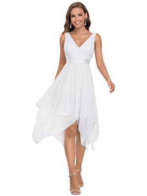 Ever-Pretty Women's V Neck Lace Chiffon Knee Length Dress