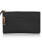 TIESOME Women's Leather Double Zipper Wristlet Wallet