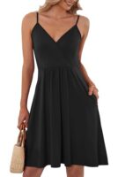 AUSELILY Summer V Neck Spaghetti Strap Dress with Pockets