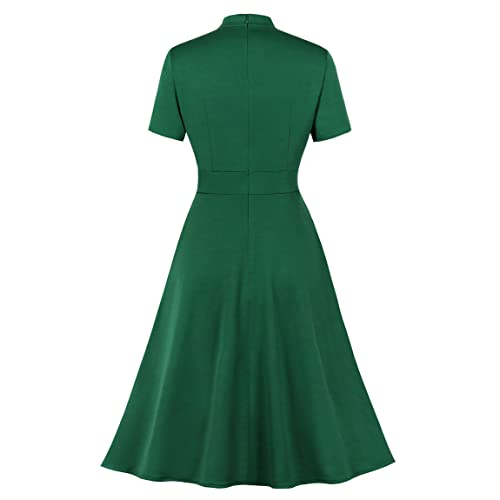 Wellwits Women's 1940s Vintage Keyhole Bowtie Dress