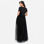 Maya Deluxe Plus Size Sequined Evening Dress, Short Sleeve