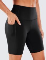 CRZ YOGA Women's High Waisted Yoga Shorts with Pockets