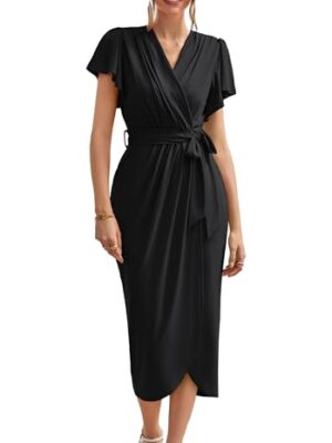 GRACE KARIN Women's Ruffle Sleeve Ruched Wrap Maxi Dress