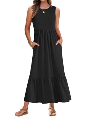 AUSELILY Women's Sleeveless Maxi Dress with Pockets
