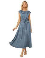 GRACE KARIN Women's Cowl Neck Belted Midi Dress
