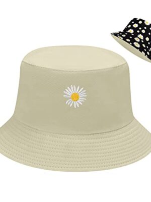 Daisy Print Reversible Cotton Bucket Hat for Women