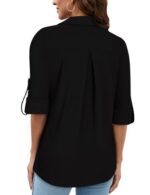 Gemulate Women's 3/4 Sleeve Floral Zip V-Neck Tunic Blouse
