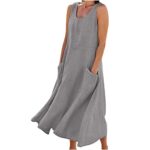 AMhomely Women's Elegant Sleeveless Cotton Linen Dress