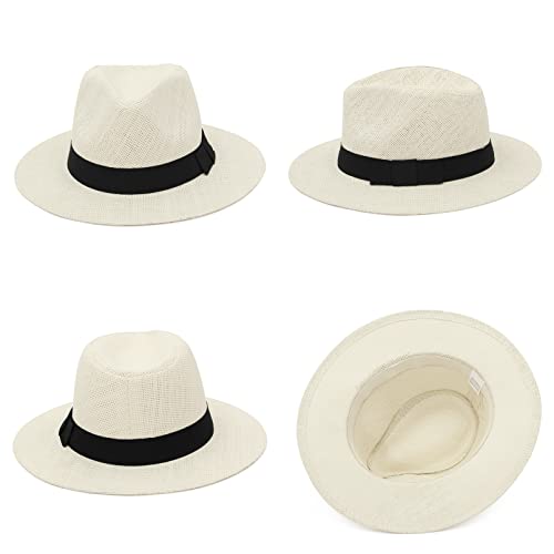 GEMVIE 2Pcs Summer Straw Panama Hat for Women & Men