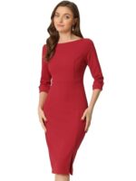 Allegra K Women's Boat Neck Midi Sheath Dress