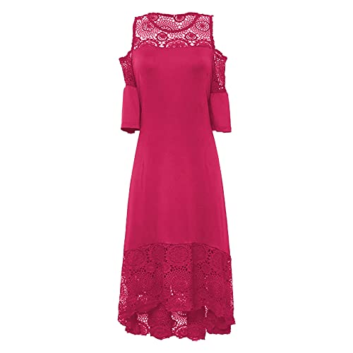 AMhomely Plus Size Lace Cold Shoulder Maxi Dress