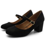 Womens Mid Block Heels Mary Jane Ankle Strap Shoes