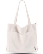 Prite Corduroy Tote Bag for Women with Zipper-Beige