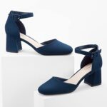 Greatonu Women's Block Heels Square Toe Ankle Strap Shoes