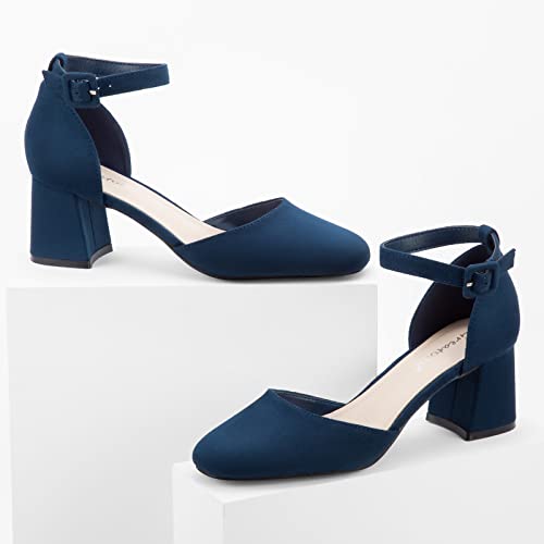Greatonu Women's Block Heels Square Toe Ankle Strap Shoes