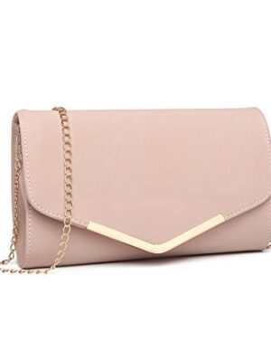 Miss Lulu Women's Pink Clutch Handbag with Strap