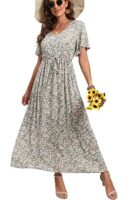 GRECERELLE Womens Summer Floral V Neck Midi Dress