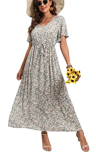GRECERELLE Womens Summer Floral V Neck Midi Dress