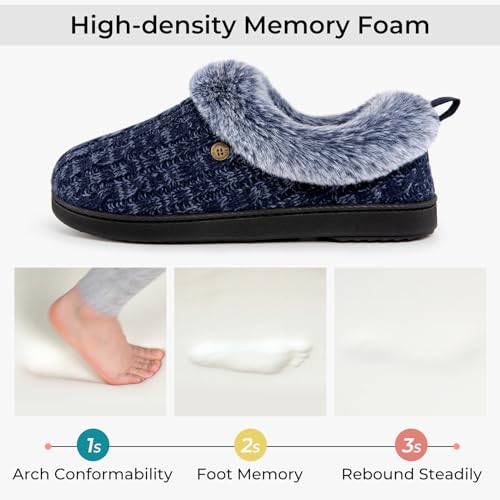 HomeTop Women's Cable Knit Slippers with Fuzzy Collar