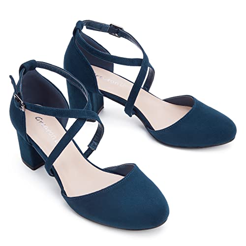 Greatonu Womens Mid Heel Chunky Dress Sandals