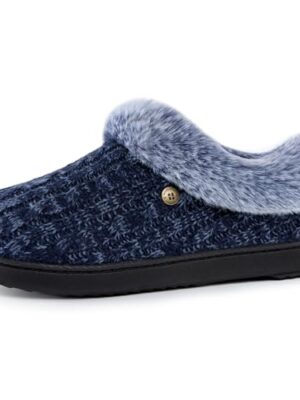HomeTop Women's Cable Knit Slippers with Fuzzy Collar