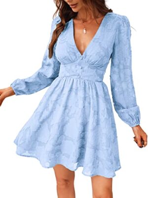 CUPSHE Women's Lace Floral Print Mini Dress, Long Sleeve