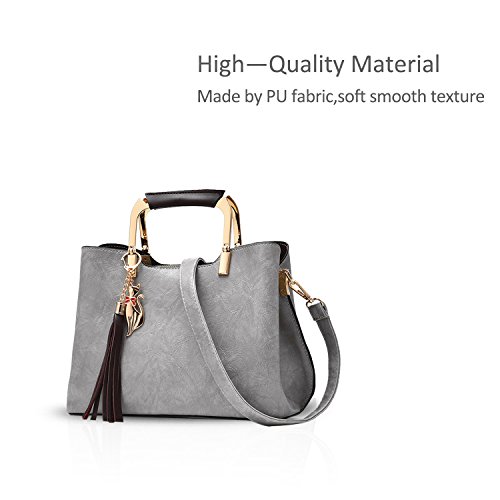 NICOLE&DORIS Women PU Leather Gray Handbag with Tassel