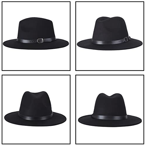 Bamboopack Retro Wide Brim Fedora Hat with Belt Buckle