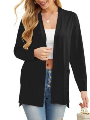 PrinStory Womens Lightweight V Neck Cardigan with Pocket
