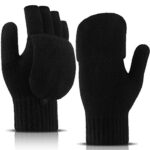 Convertible Fingerless Mittens with Flip Cover, Black
