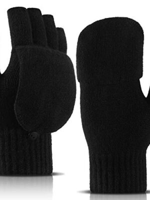 Convertible Fingerless Mittens with Flip Cover, Black