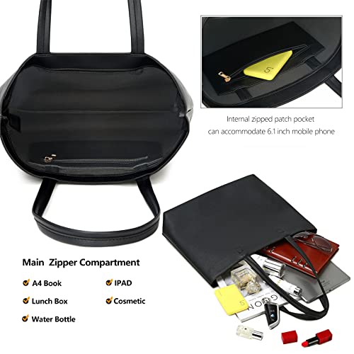 MEEGIRL Ladies PU Leather Tote Handbag with Zip (Black)