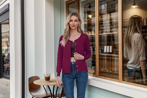 GRECERELLE Women's Button Down Crewneck Cardigan Knit