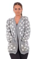 Ladies Heart Knitted Cardigan with Pockets, S to 3XL