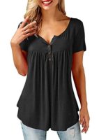 Beluring Women Casual V Neck Pleated Tunic Blouse