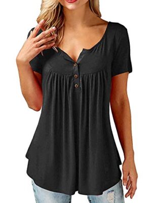 Beluring Women Casual V Neck Pleated Tunic Blouse