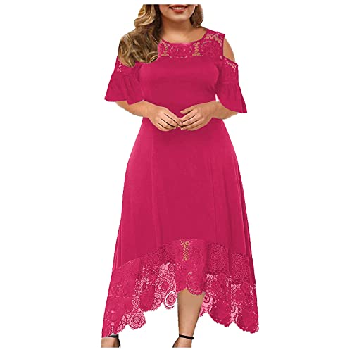 AMhomely Plus Size Lace Cold Shoulder Maxi Dress