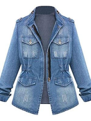 Women's Casual Cropped Denim Jacket, Plus Size S-5XL